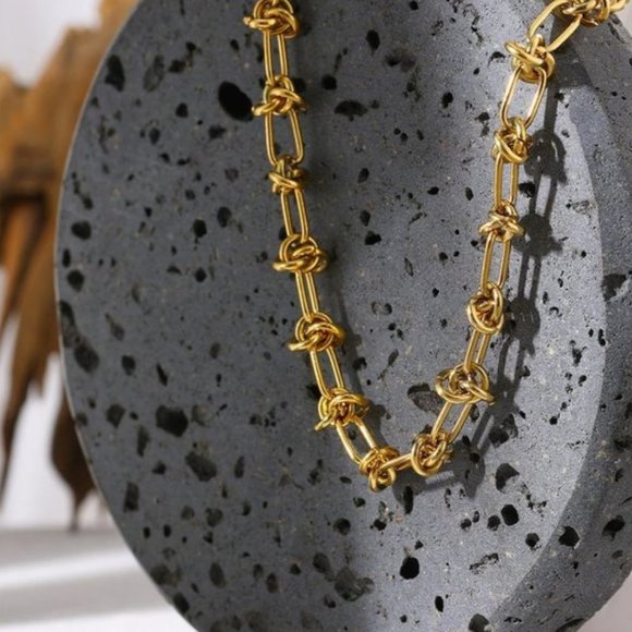 Neiman Premium Chunky Necklace Rhodium 18K Gold Plated Knotted Chain - Picture 12 of 13